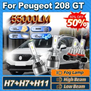 For Peugeot 208 GT 2014 2015 2016 2017 360W H7 LED Headlight Bulb 6000K H11 Fog Lamp 55000LM Canbus No Error 12V Long Lifespan